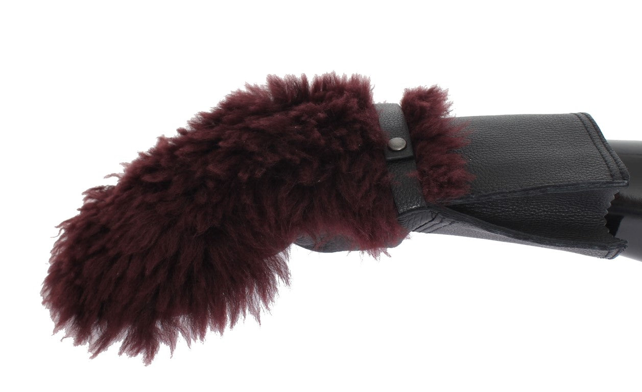 Dolce & Gabbana Black Leather Bordeaux Shearling Gloves | Regal Royce