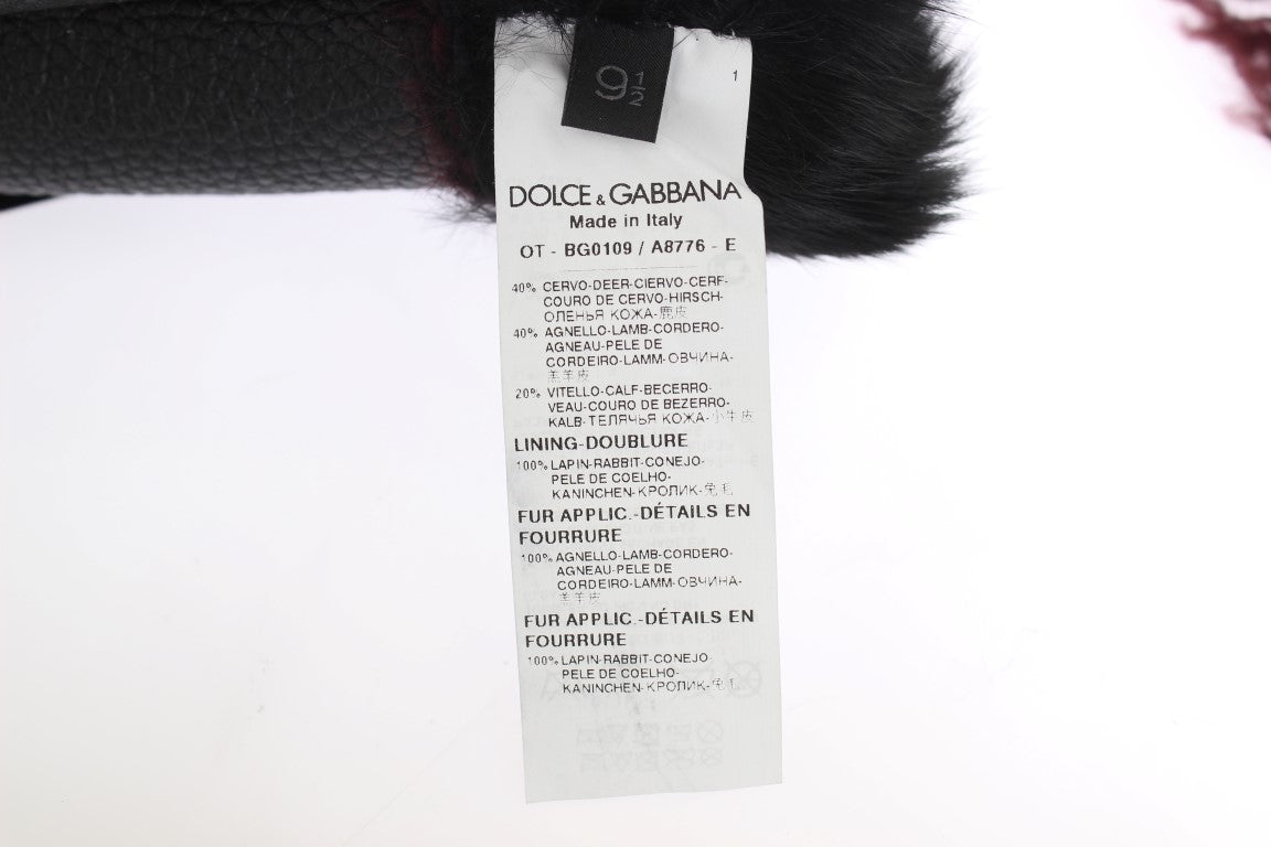 Dolce & Gabbana Black Leather Bordeaux Shearling Gloves | Regal Royce