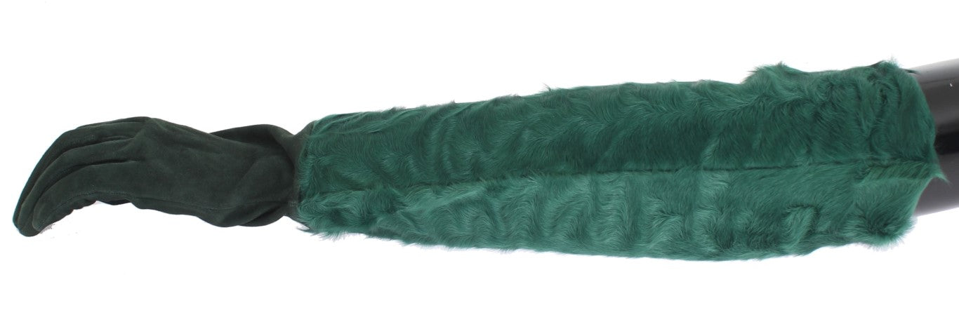 Dolce & Gabbana Green Leather Xiangao Fur Elbow Gloves | Regal Royce
