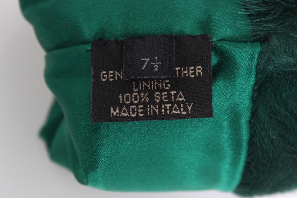 Dolce & Gabbana Green Leather Xiangao Fur Elbow Gloves | Regal Royce