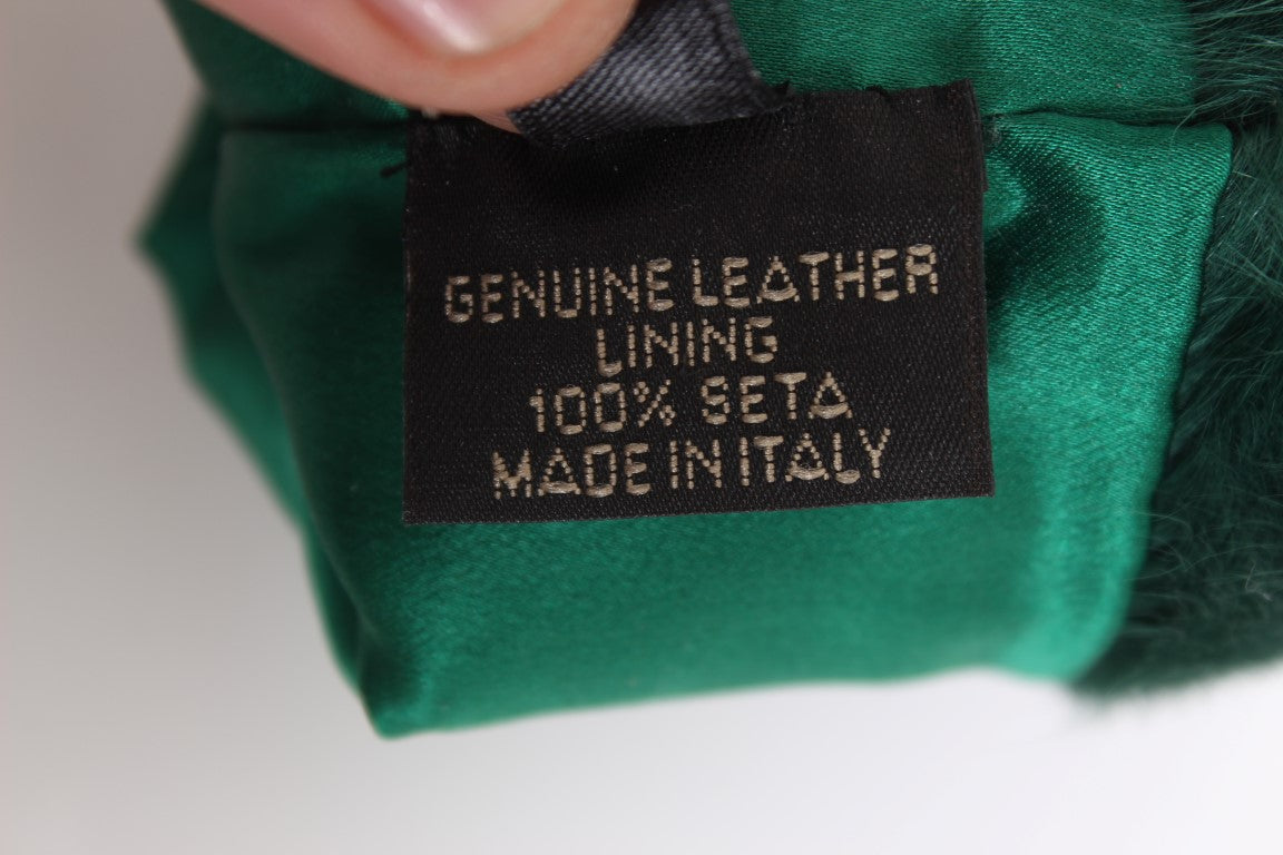 Dolce & Gabbana Green Leather Xiangao Fur Elbow Gloves | Regal Royce