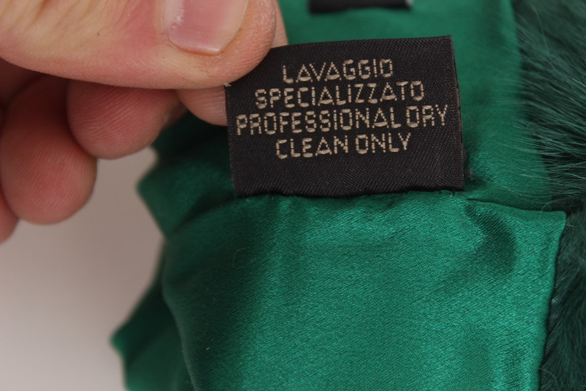 Dolce & Gabbana Green Leather Xiangao Fur Elbow Gloves | Regal Royce