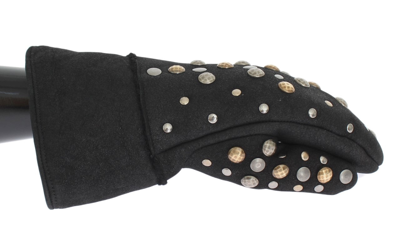 Dolce & Gabbana Gray Wool Shearling Studded Gloves | Regal Royce
