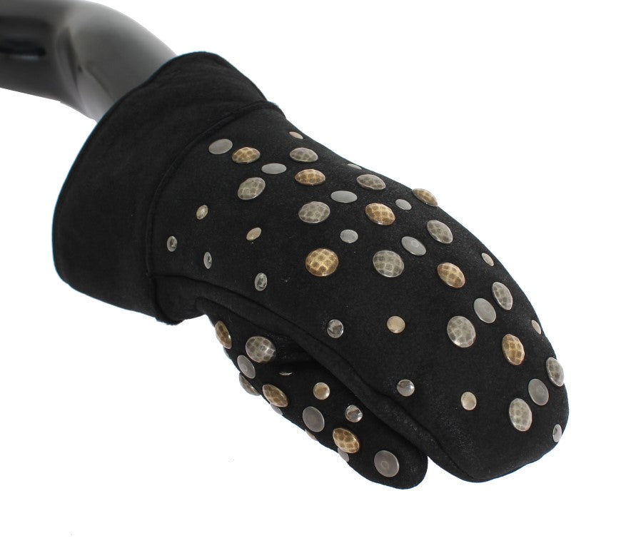 Dolce & Gabbana Gray Wool Shearling Studded Gloves | Regal Royce