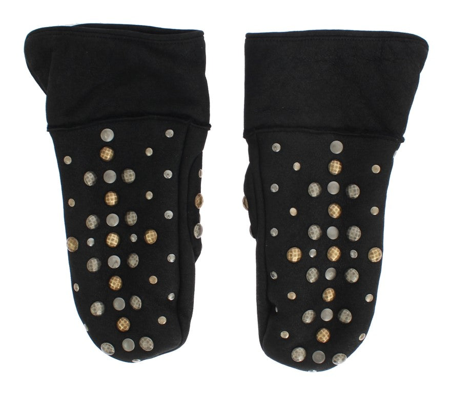 Dolce & Gabbana Gray Wool Shearling Studded Gloves | Regal Royce