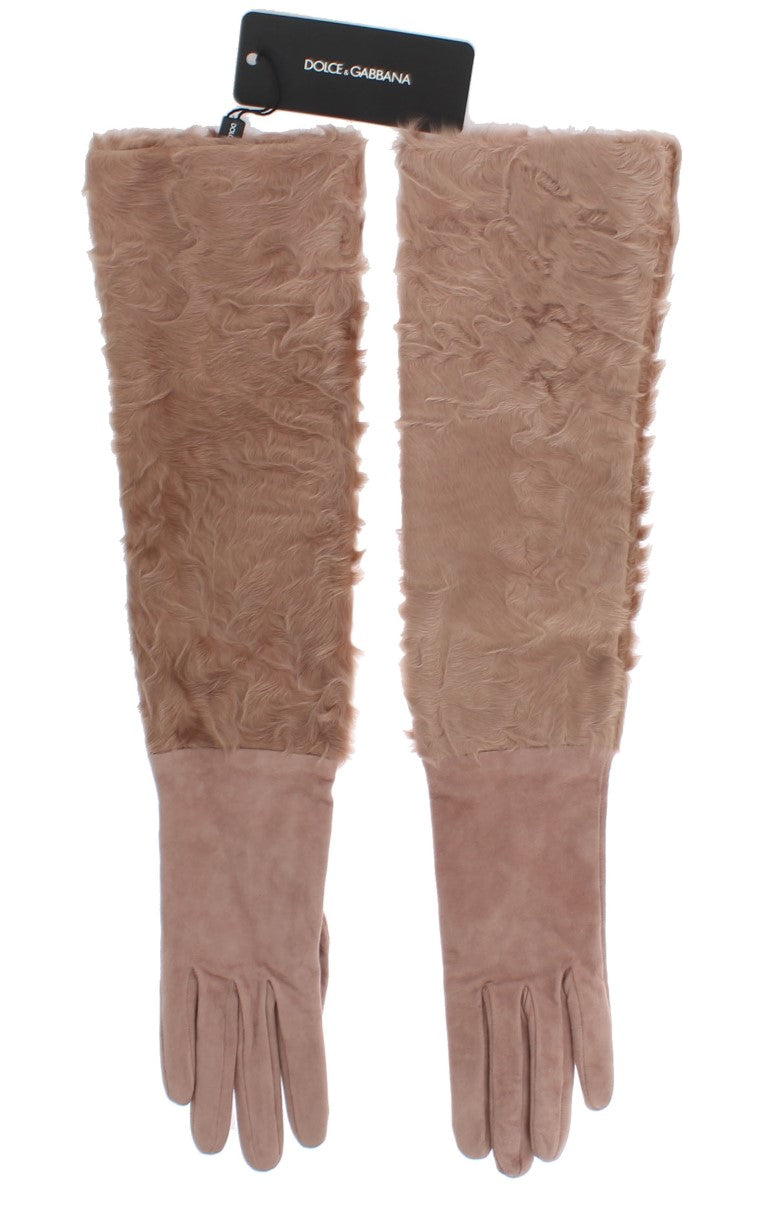 Dolce & Gabbana Beige Suede Xiangao Fur Elbow Gloves | Regal Royce