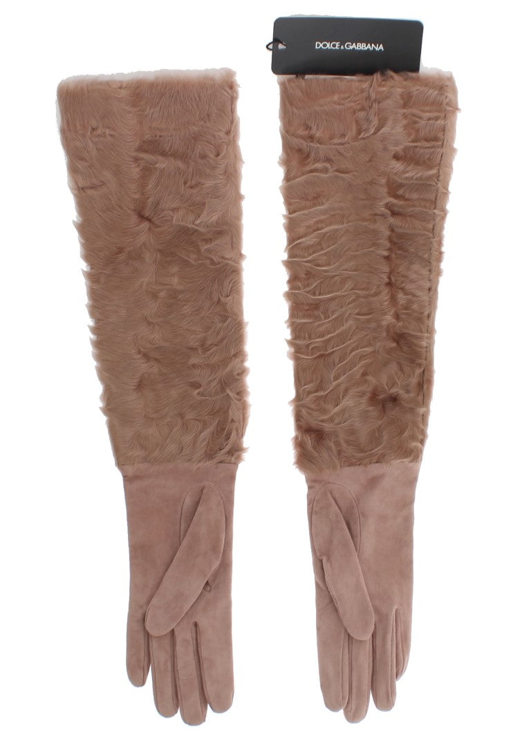 Dolce & Gabbana Beige Suede Xiangao Fur Elbow Gloves | Regal Royce