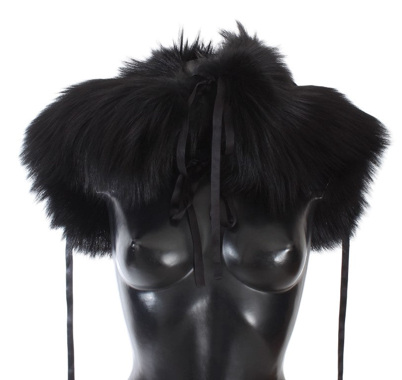 Dolce & Gabbana Black Fox Fur Shoulder Wrap Cover Collar Scarf | Regal Royce