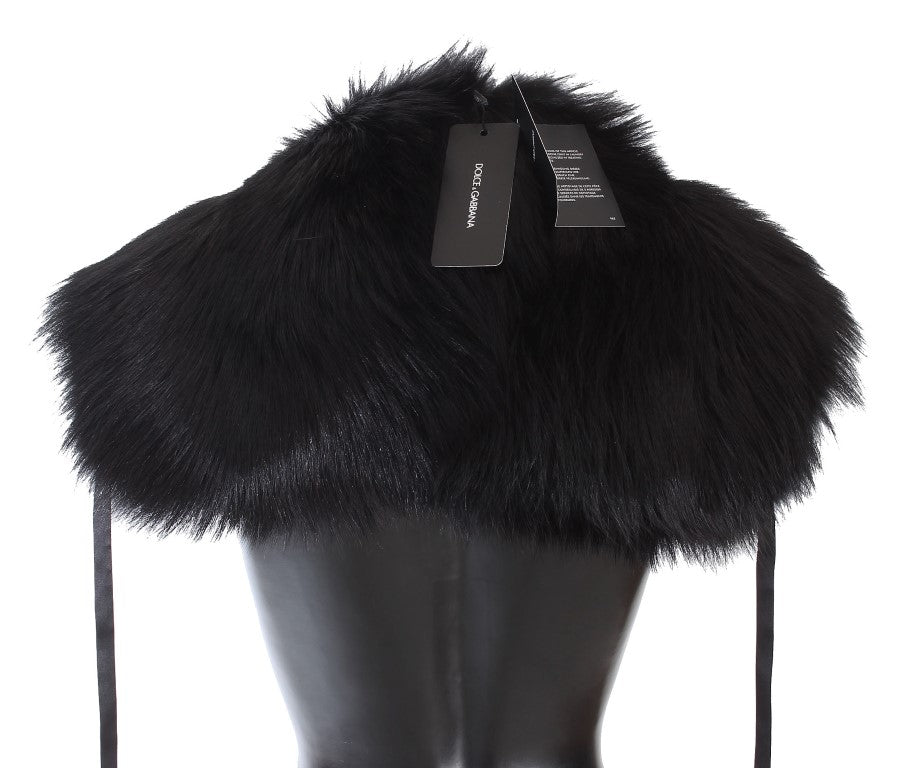 Dolce & Gabbana Black Fox Fur Shoulder Wrap Cover Collar Scarf | Regal Royce