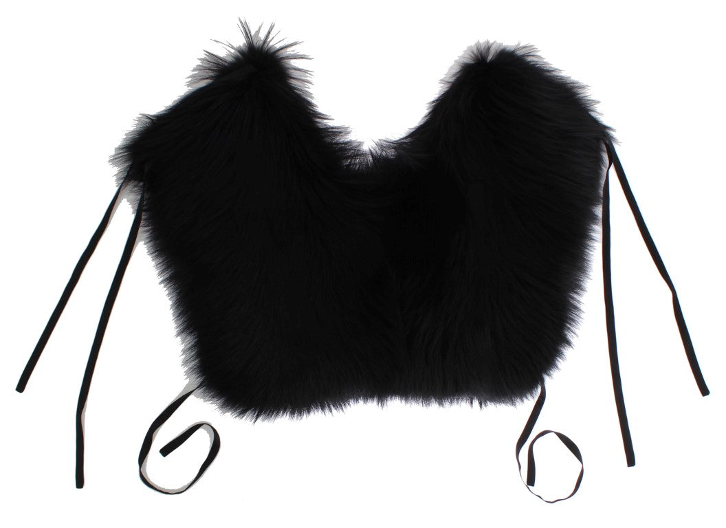 Dolce & Gabbana Black Fox Fur Shoulder Wrap Cover Collar Scarf | Regal Royce