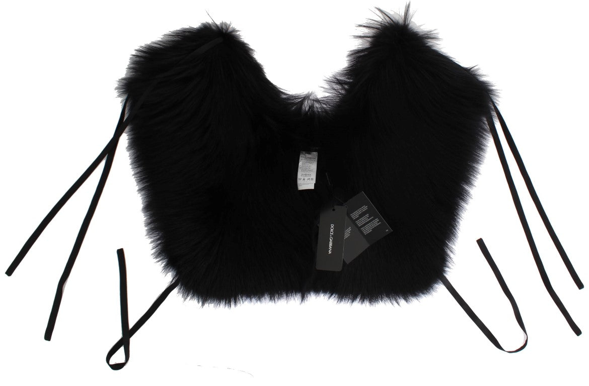 Dolce & Gabbana Black Fox Fur Shoulder Wrap Cover Collar Scarf | Regal Royce