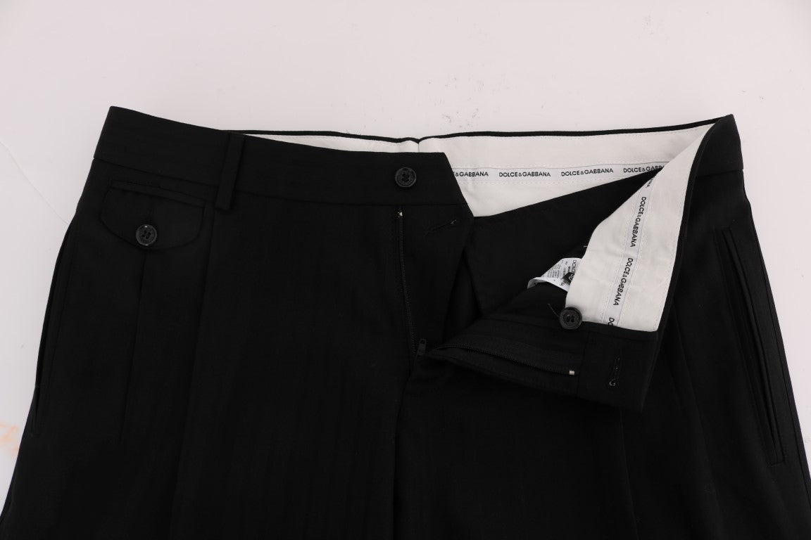 Dolce & Gabbana Black Striped Wool Stretch Pants | Regal Royce