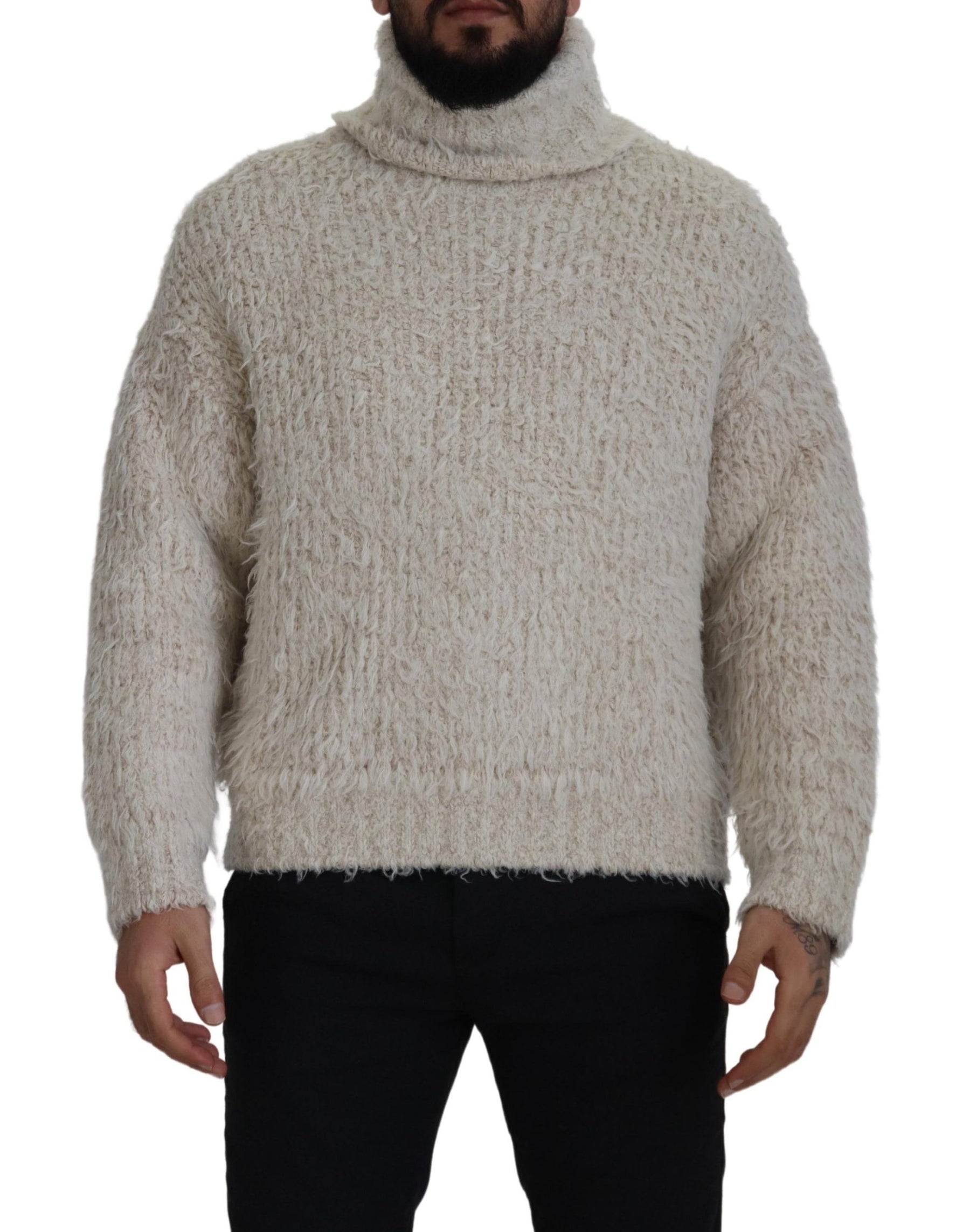 Dolce & Gabbana Cream Wool Knit Turtleneck Pullover Sweater | Regal Royce