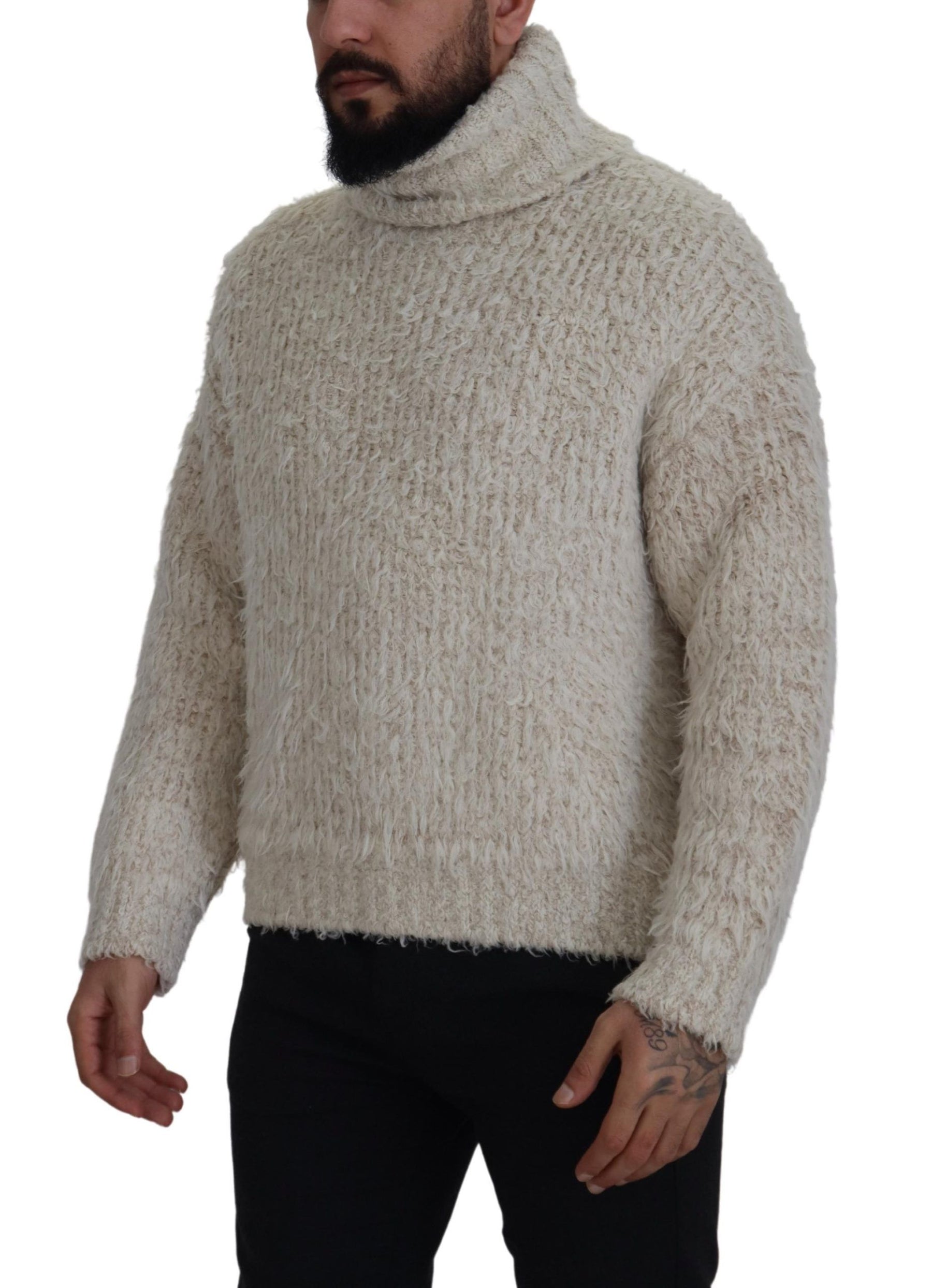 Dolce & Gabbana Cream Wool Knit Turtleneck Pullover Sweater | Regal Royce