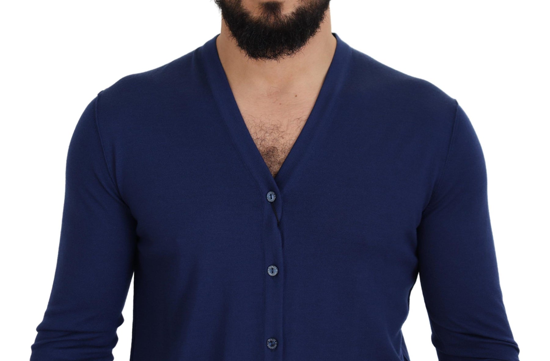 Dolce & Gabbana Blue Wool V-neck Button Down Cardigan Sweater | Regal Royce
