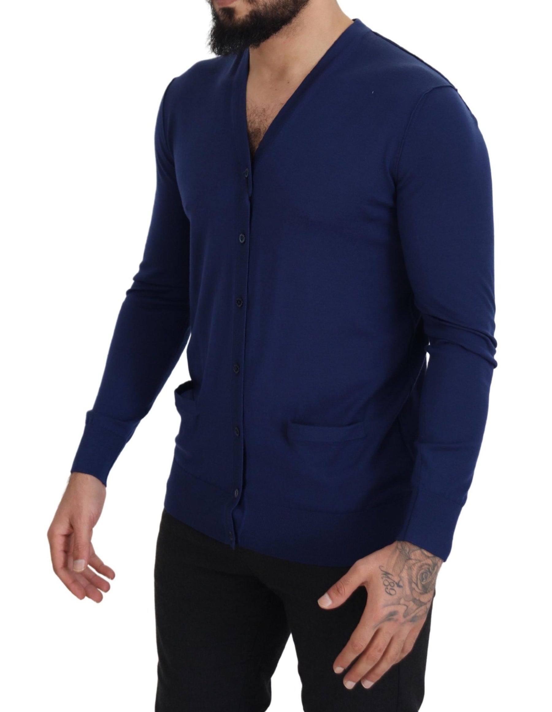 Dolce & Gabbana Blue Wool V-neck Button Down Cardigan Sweater | Regal Royce