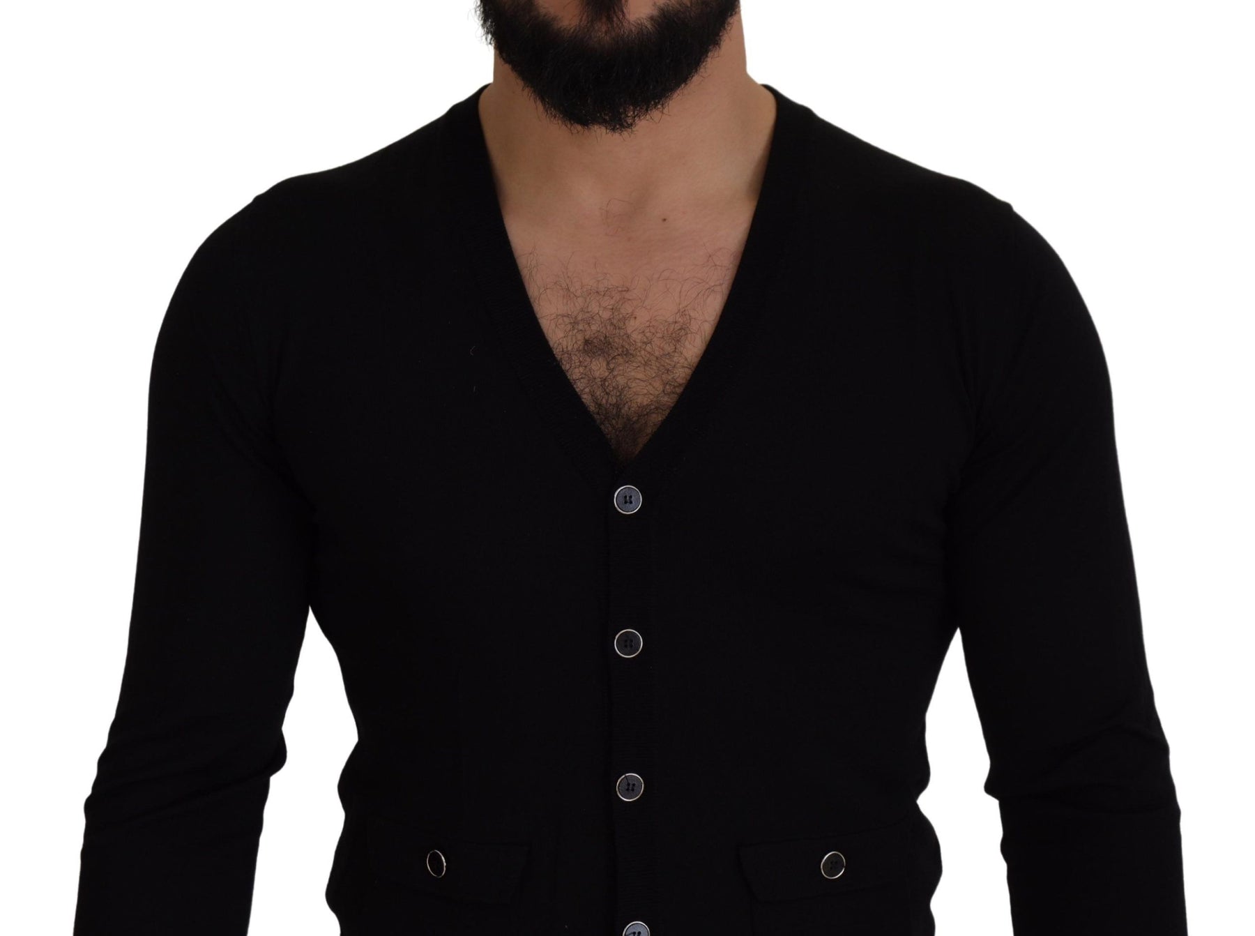 Dolce & Gabbana Black Wool Button Down Cardigan Sweater | Regal Royce