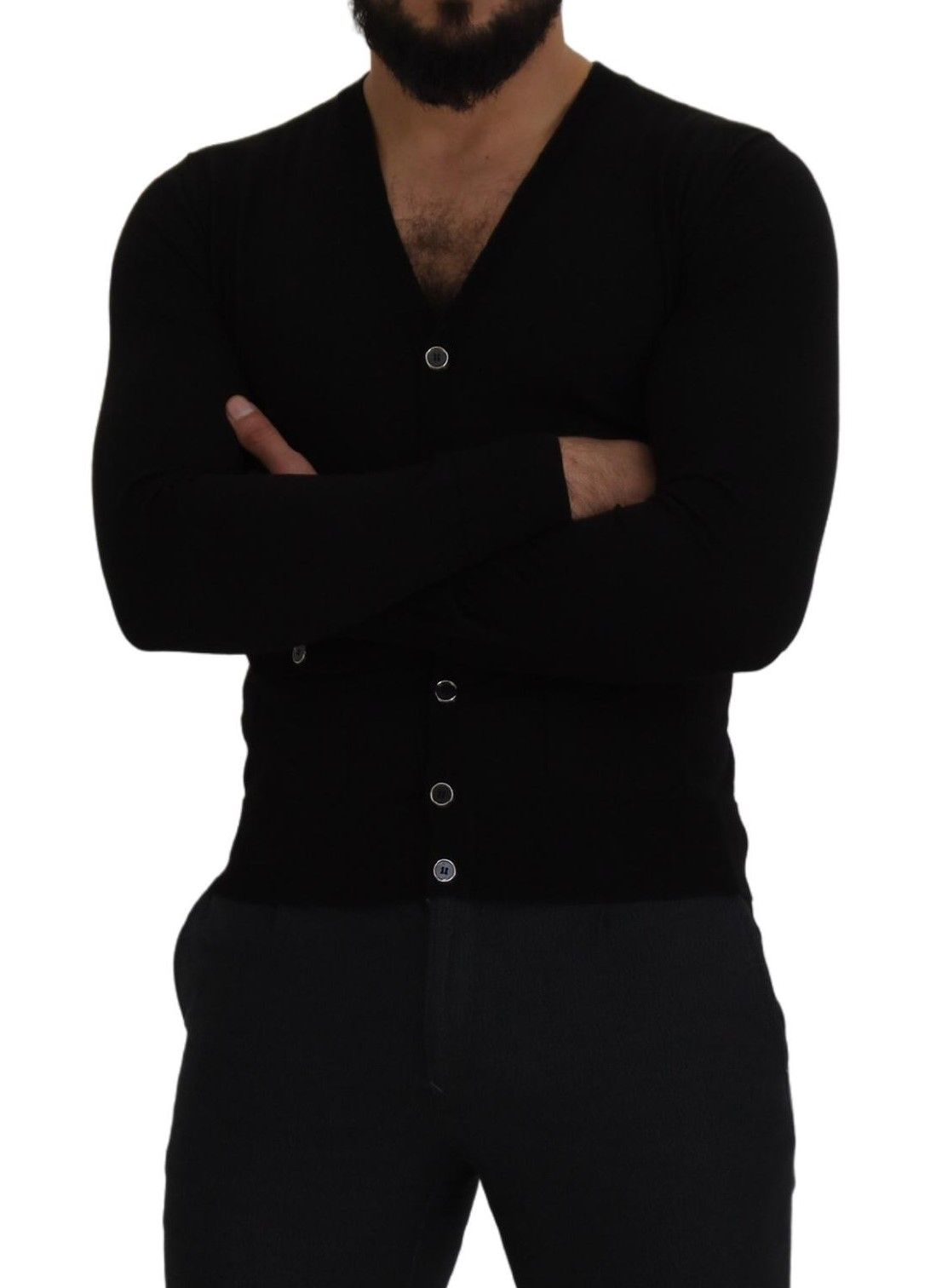 Dolce & Gabbana Black Wool Button Down Cardigan Sweater | Regal Royce