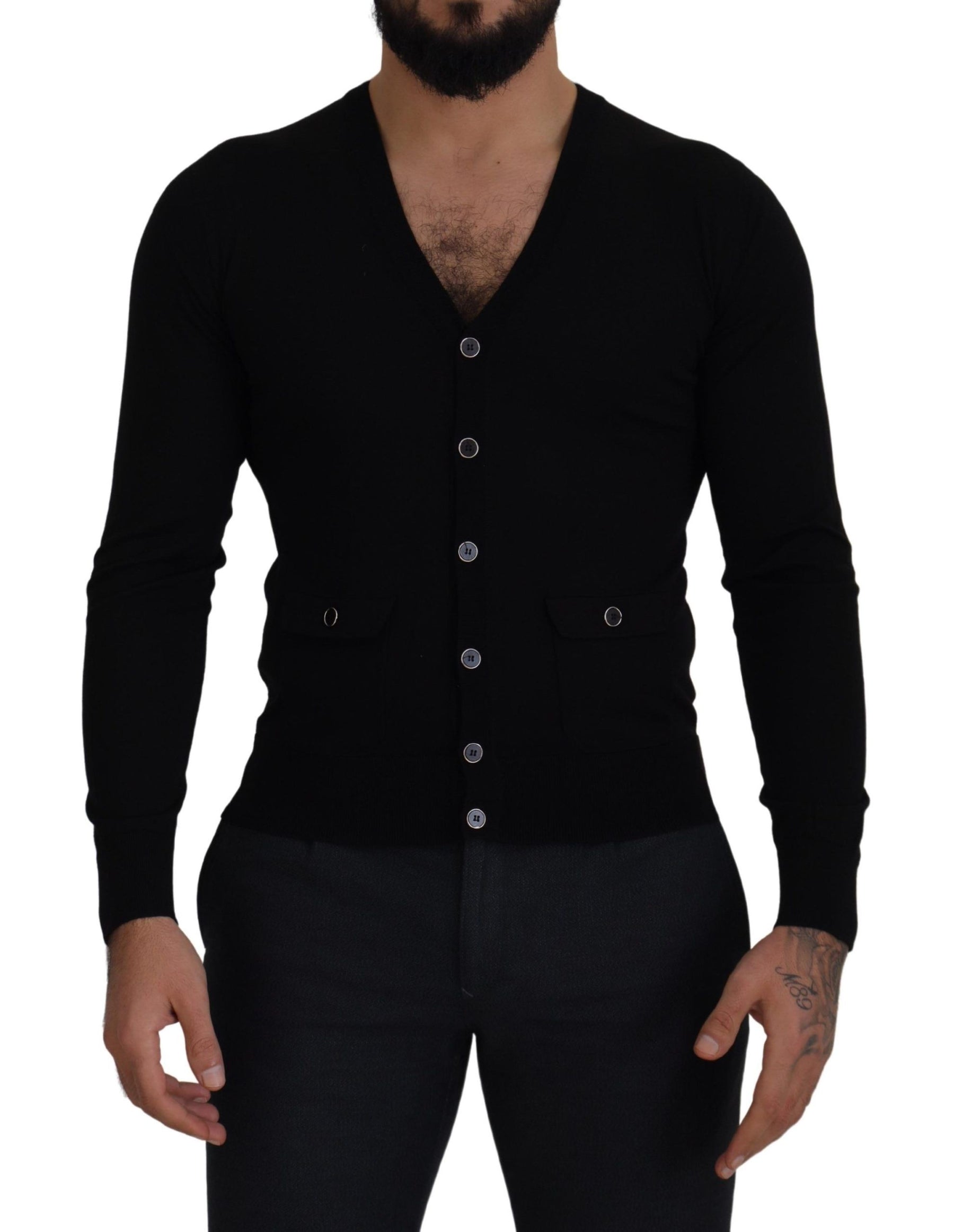 Dolce & Gabbana Black Wool Button Down Cardigan Sweater | Regal Royce