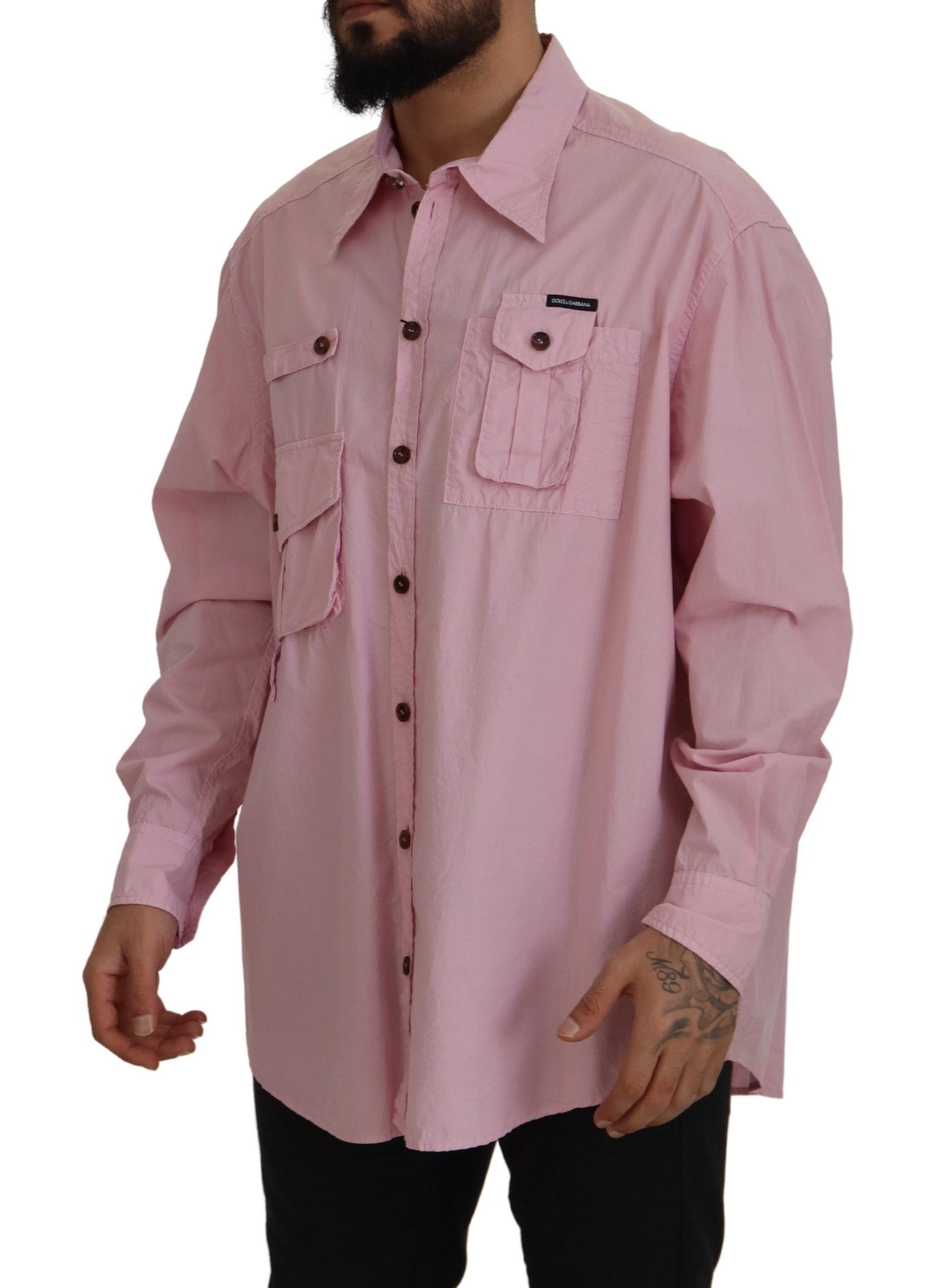Dolce & Gabbana Pink Casual Button Down Long Sleeves Shirt | Regal Royce