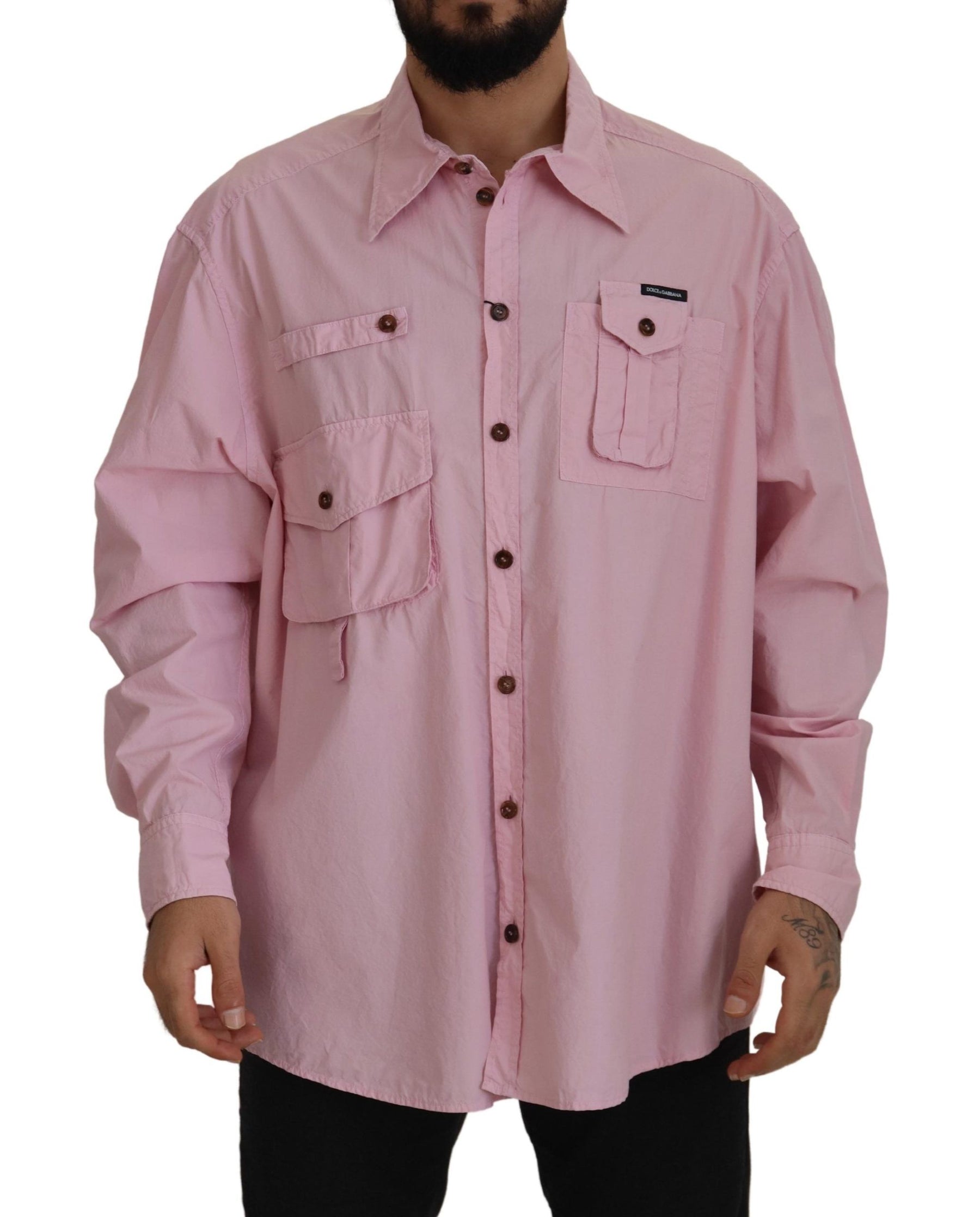 Dolce & Gabbana Pink Casual Button Down Long Sleeves Shirt | Regal Royce