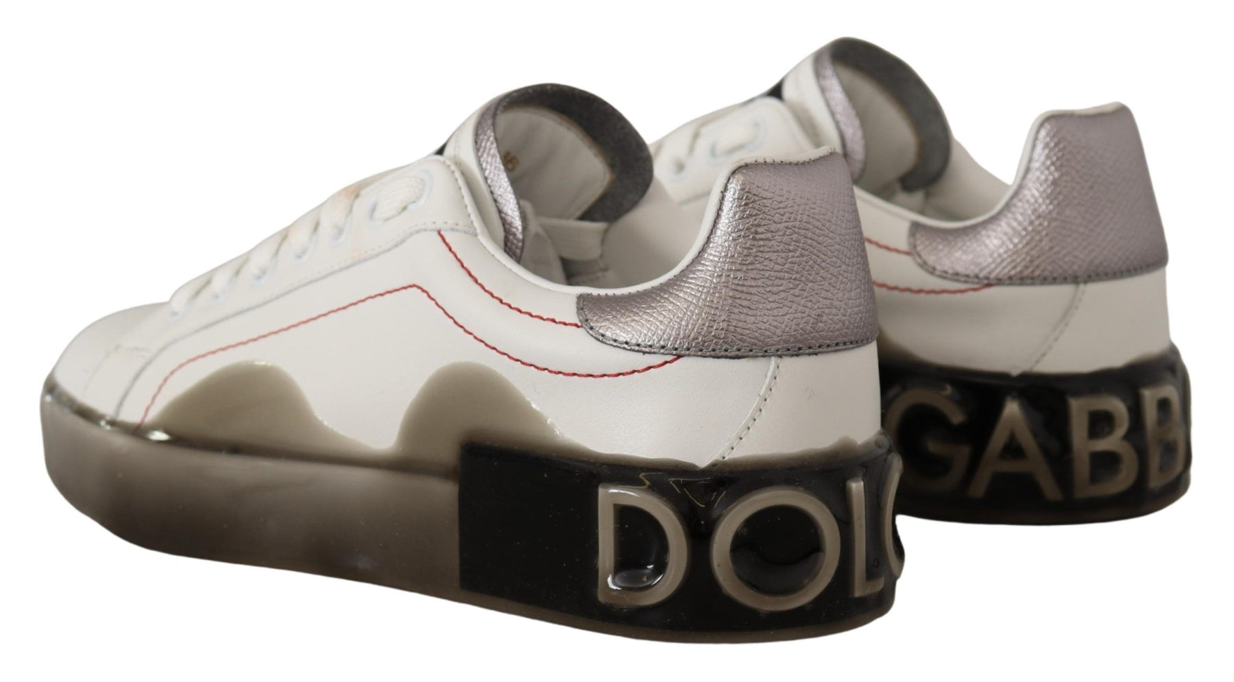 Dolce & Gabbana White Leather Shoes Womens Logo Portofino Sneakers | Regal Royce