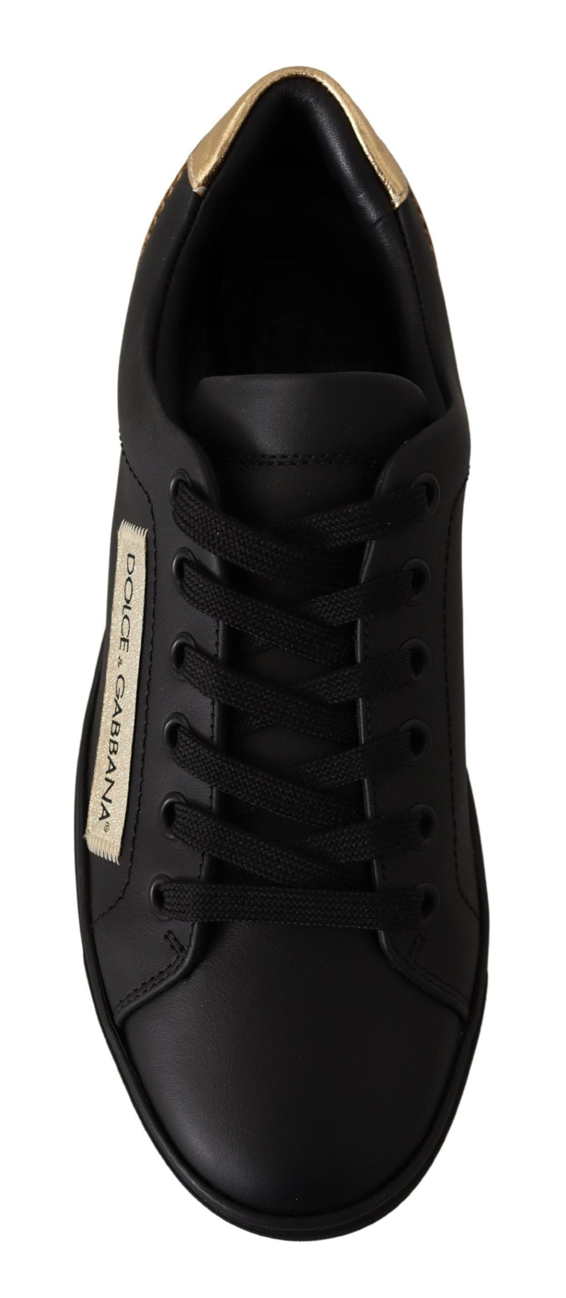 Dolce & Gabbana Black Gold Leather Low Top Sneakers Womens Shoes | Regal Royce