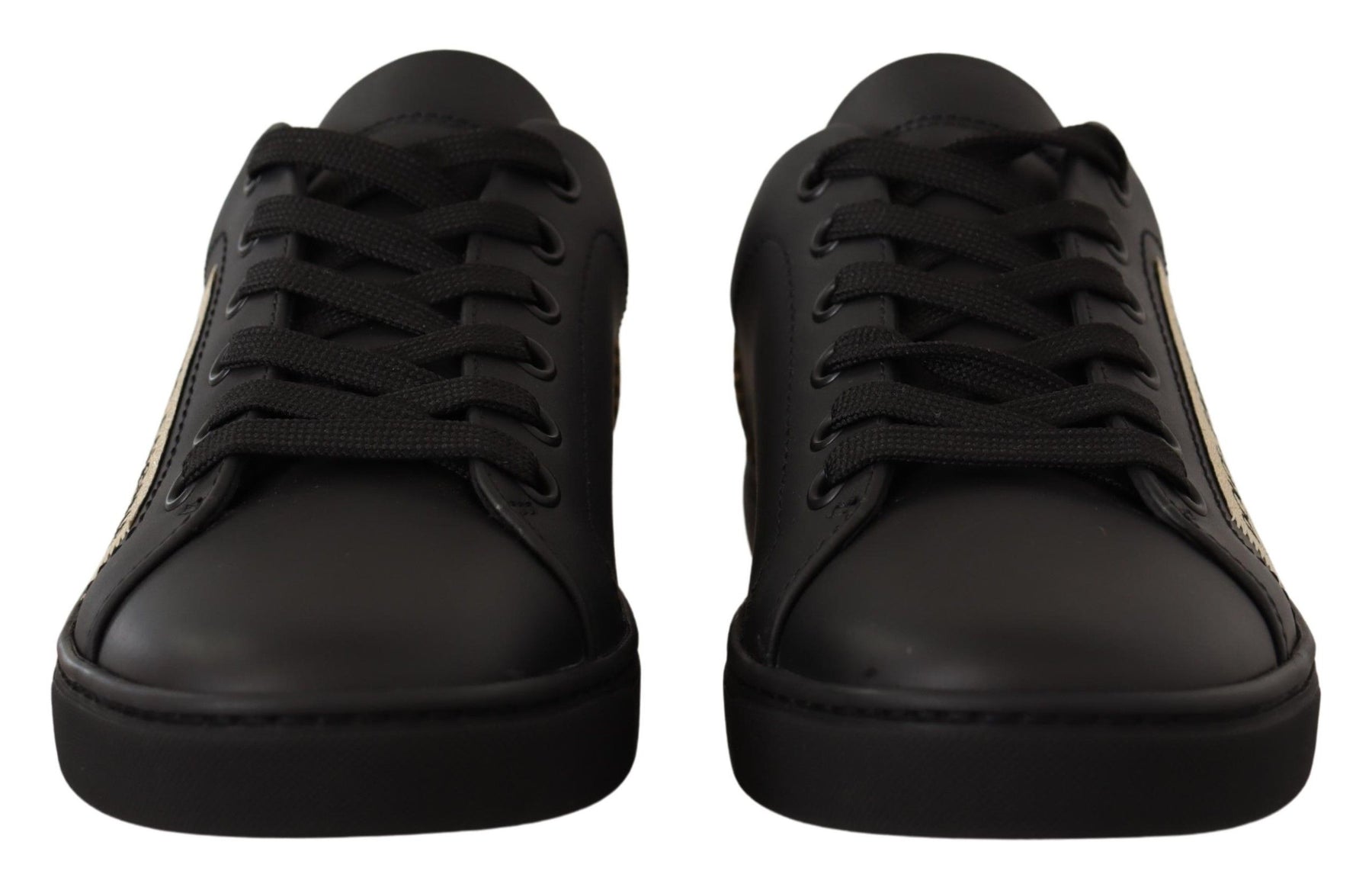 Dolce & Gabbana Black Gold Leather Low Top Sneakers Womens Shoes | Regal Royce