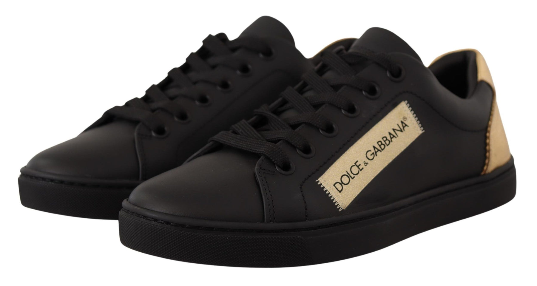 Dolce & Gabbana Black Gold Leather Low Top Sneakers Womens Shoes | Regal Royce