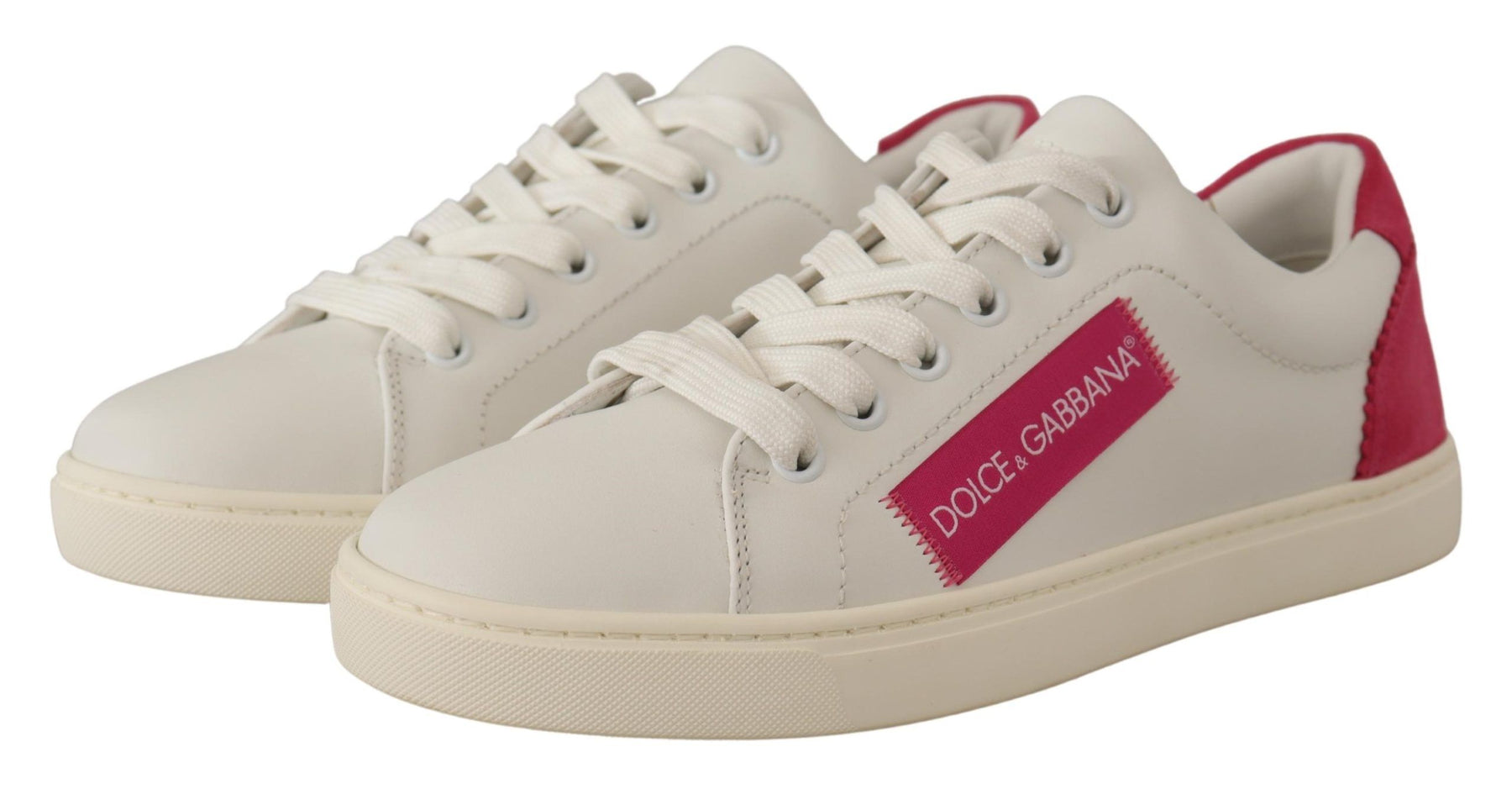 Dolce & Gabbana White Pink Leather Low Top Sneakers Womens Shoes | Regal Royce