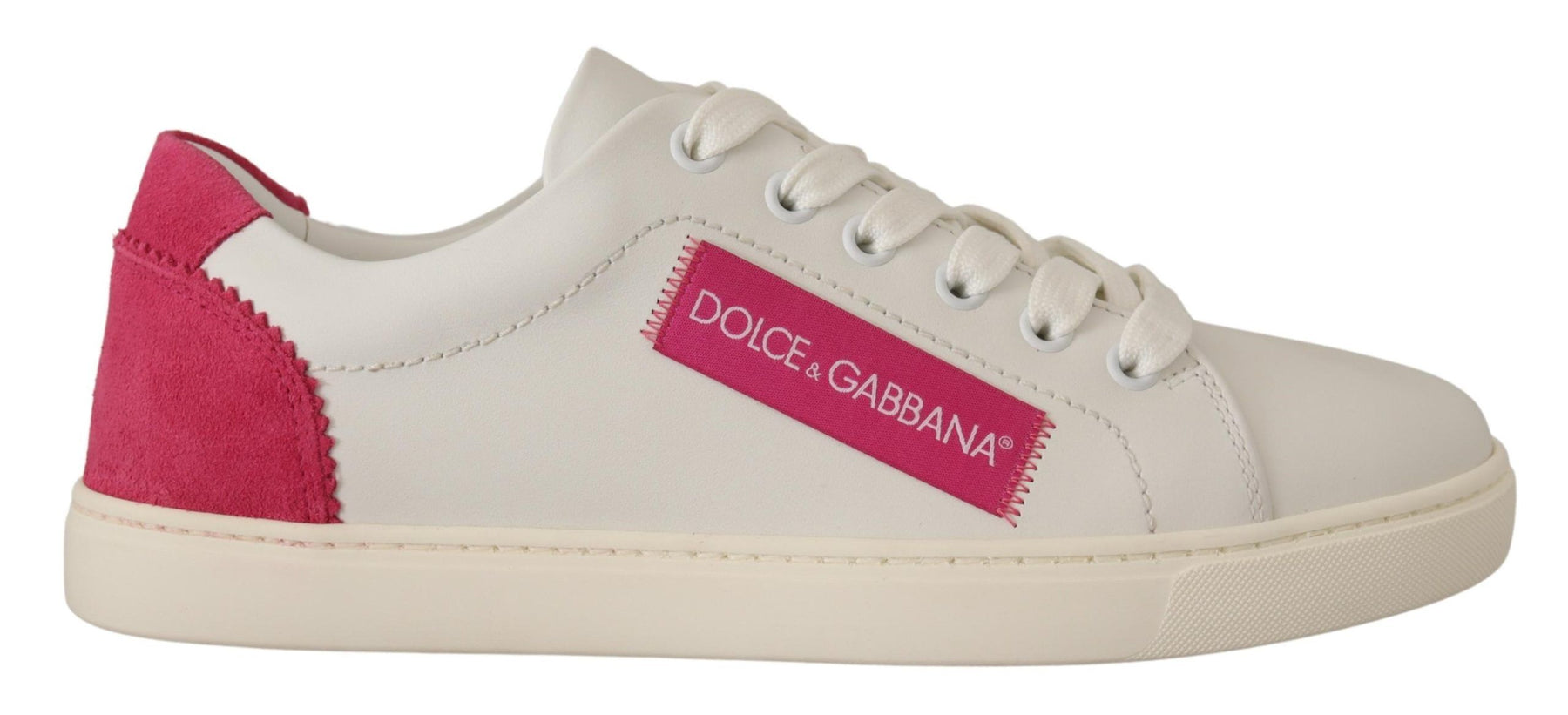 Dolce & Gabbana White Pink Leather Low Top Sneakers Womens Shoes | Regal Royce