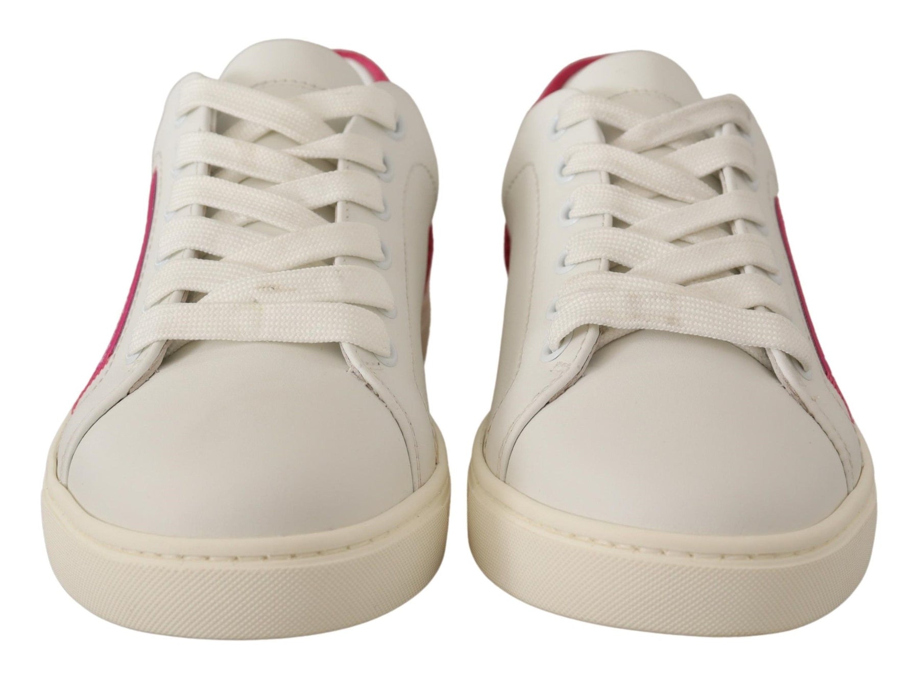 Dolce & Gabbana White Pink Leather Low Top Sneakers Womens Shoes | Regal Royce