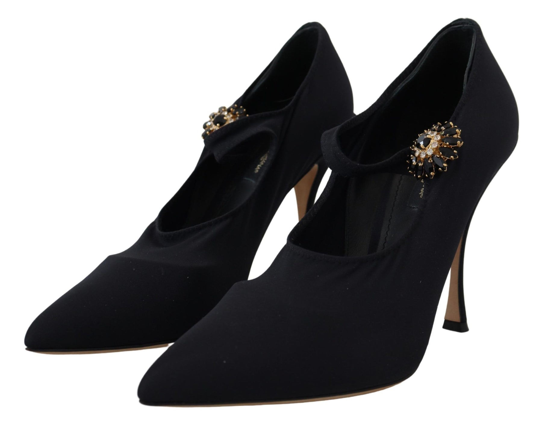 Dolce & Gabbana Black Socks Stretch Crystal Pumps Shoes | Regal Royce