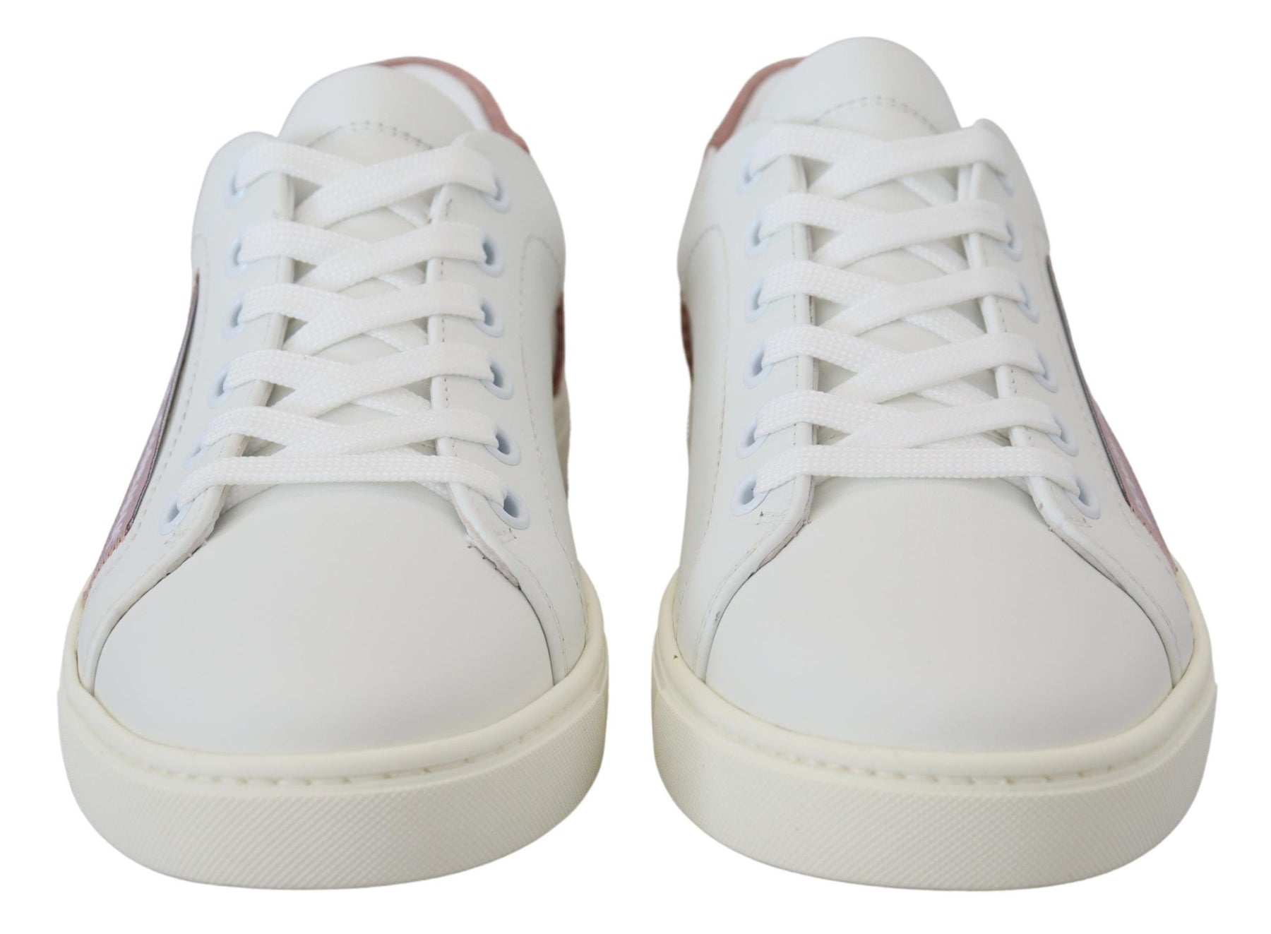 Dolce & Gabbana White Pink Leather Low Top Sneakers Shoes | Regal Royce