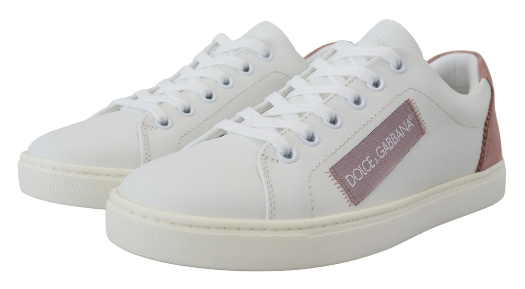 Dolce & Gabbana White Pink Leather Low Top Sneakers Shoes | Regal Royce