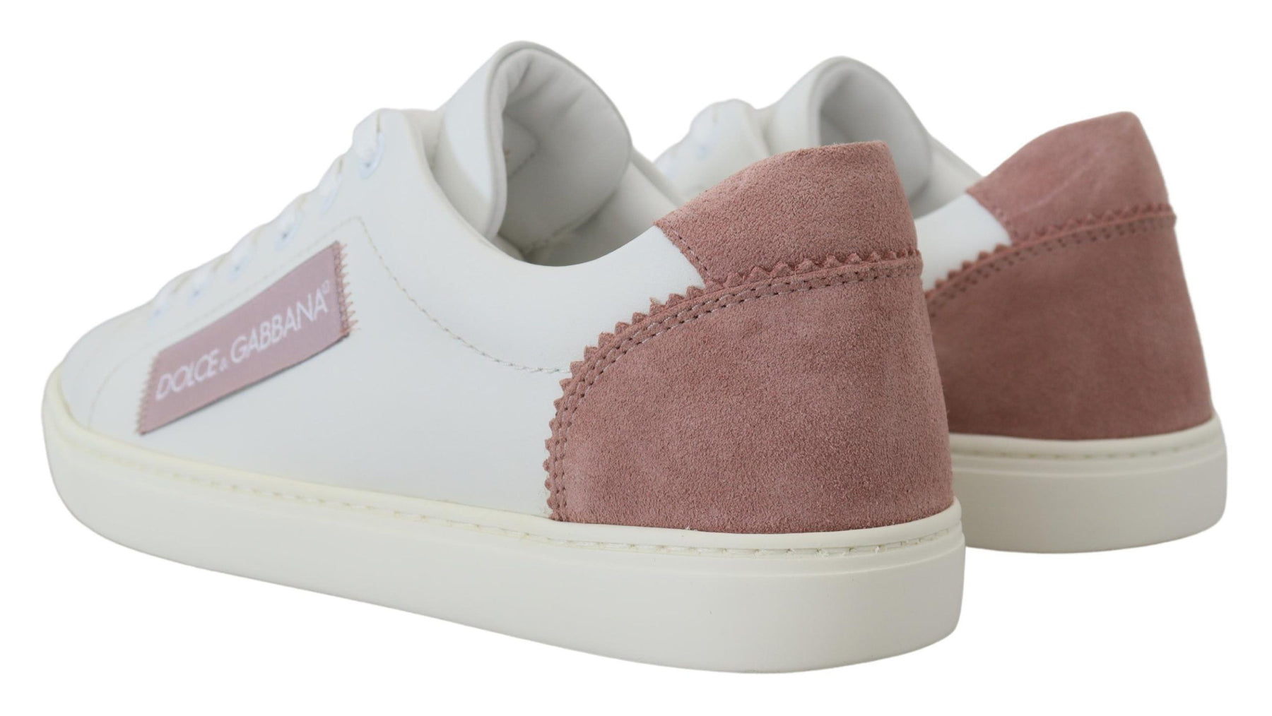 Dolce & Gabbana White Pink Leather Low Top Sneakers Shoes | Regal Royce