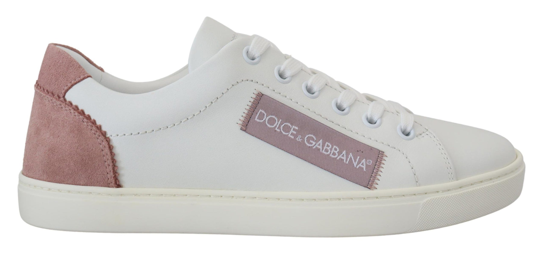 Dolce & Gabbana White Pink Leather Low Top Sneakers Shoes | Regal Royce