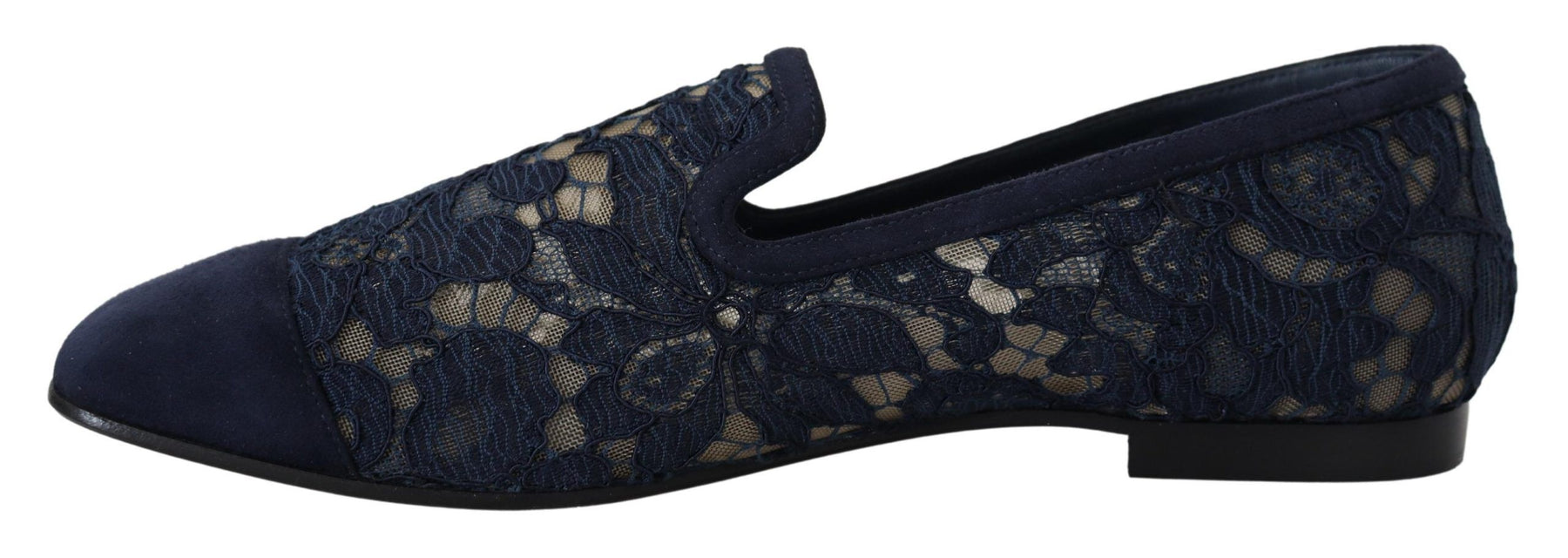 Dolce & Gabbana Blue Floral Lace Slip Ons Loafers Flats Shoes | Regal Royce