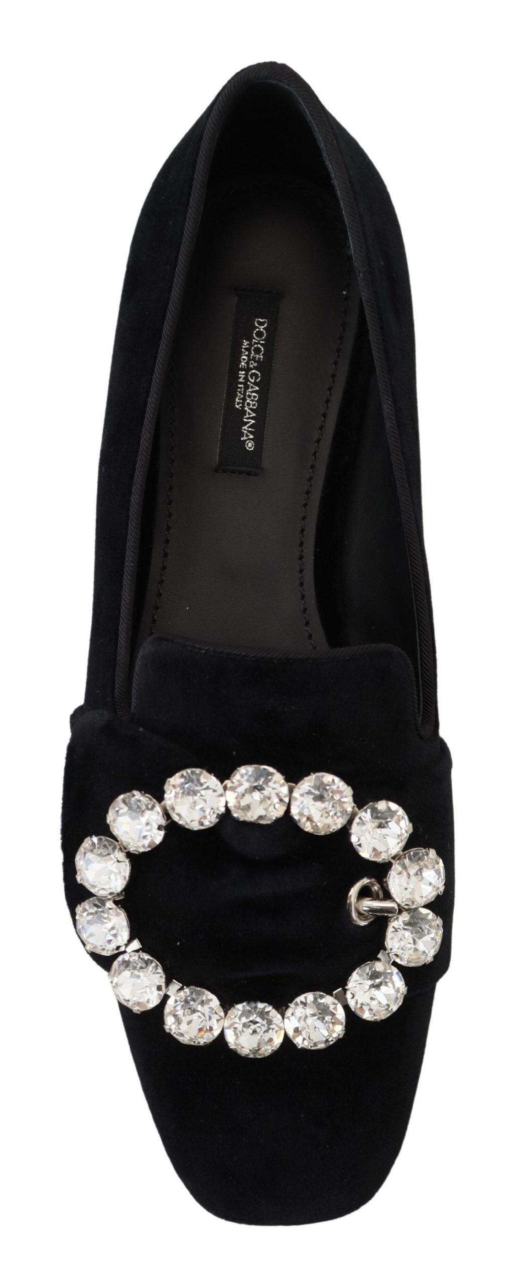 Dolce & Gabbana Black Velvet Crystals Loafers Flats Shoes | Regal Royce