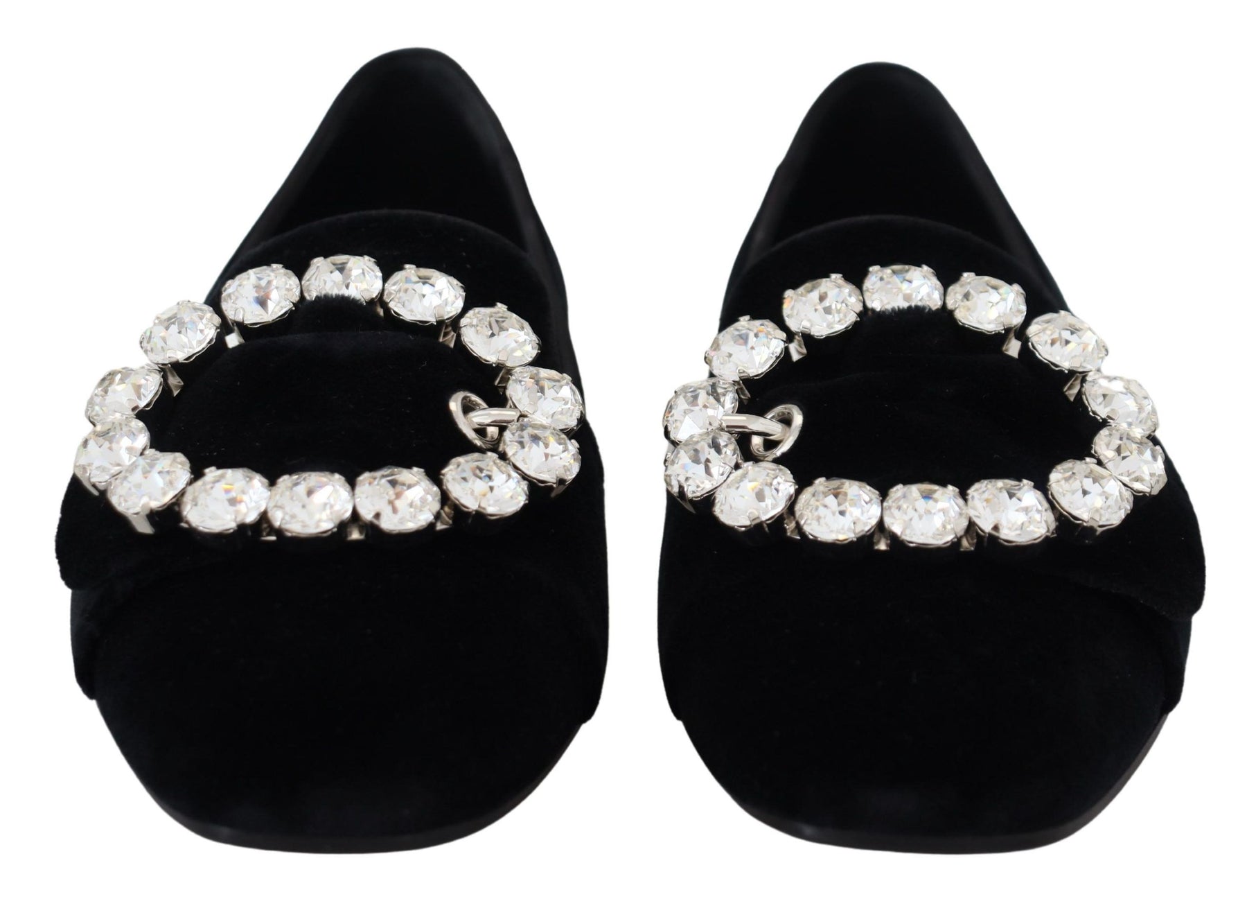 Dolce & Gabbana Black Velvet Crystals Loafers Flats Shoes | Regal Royce
