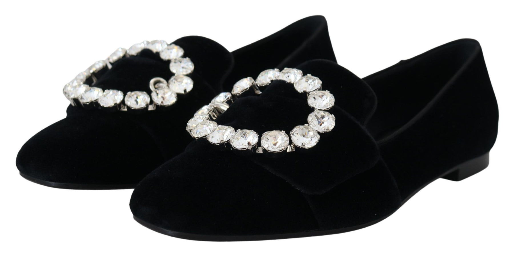 Dolce & Gabbana Black Velvet Crystals Loafers Flats Shoes | Regal Royce