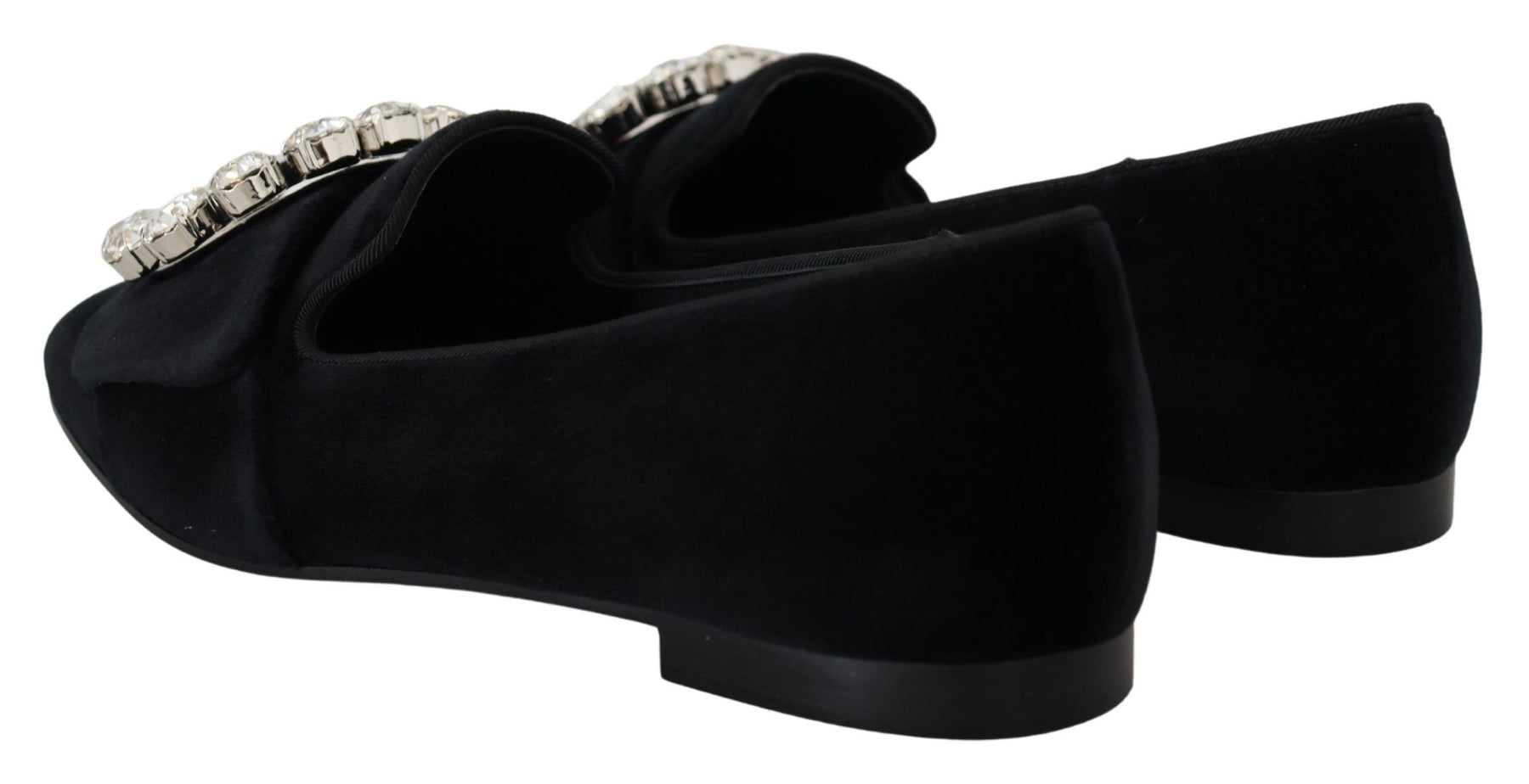 Dolce & Gabbana Black Velvet Crystals Loafers Flats Shoes | Regal Royce