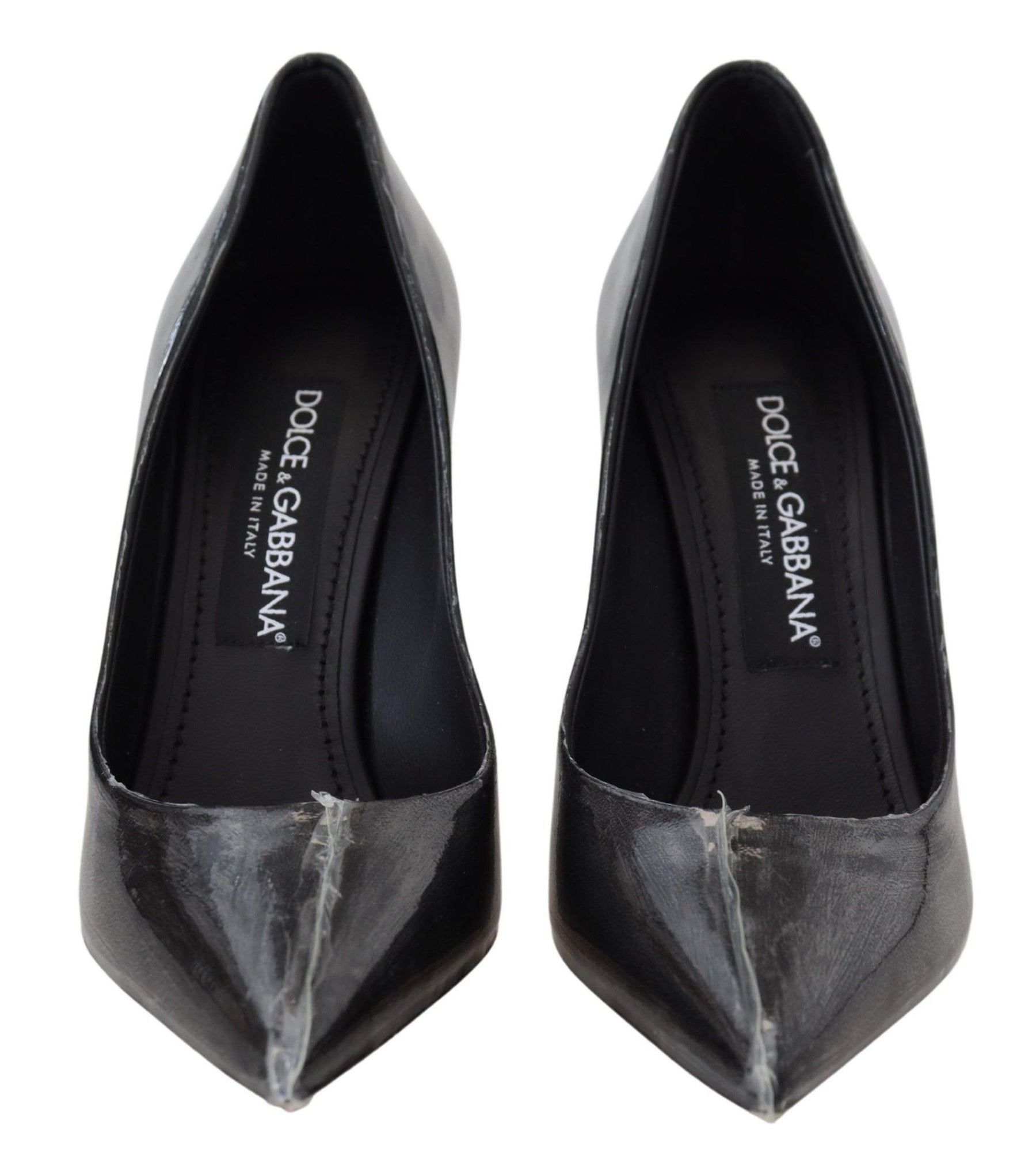 Dolce & Gabbana Black Leather Heels Pumps Plastic Wrapped Shoes | Regal Royce