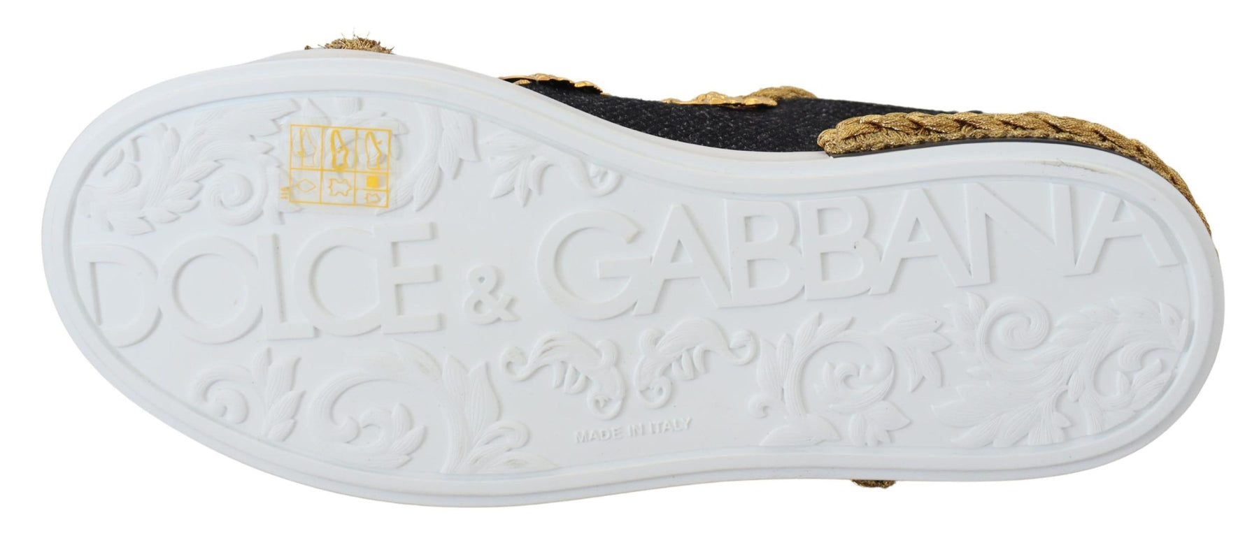 Dolce & Gabbana Black Gold Baroque Portofino Leather Sneakers Shoes | Regal Royce