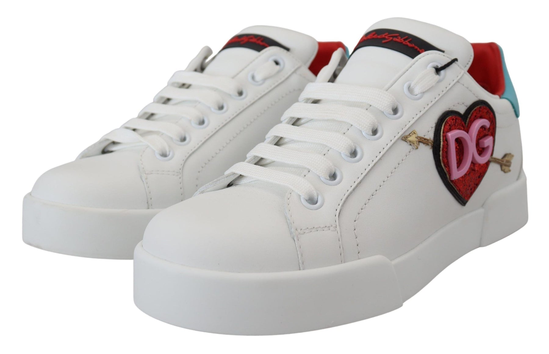 Dolce & Gabbana White Leather Sneaker Portofino Logo Heart Shoes | Regal Royce