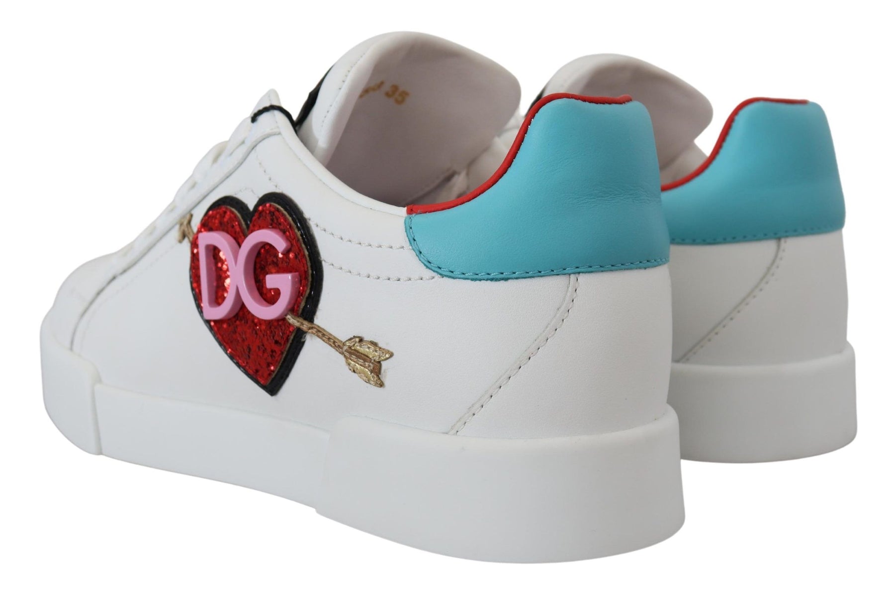 Dolce & Gabbana White Leather Sneaker Portofino Logo Heart Shoes | Regal Royce