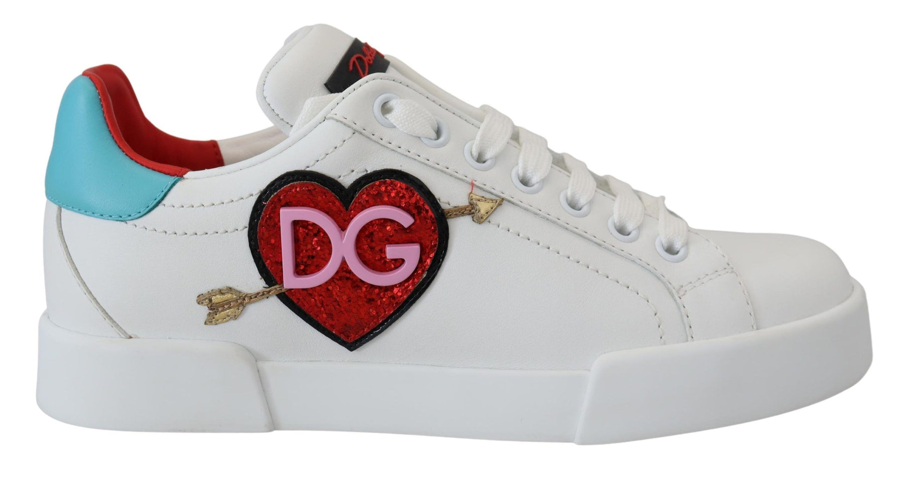 Dolce & Gabbana White Leather Sneaker Portofino Logo Heart Shoes | Regal Royce