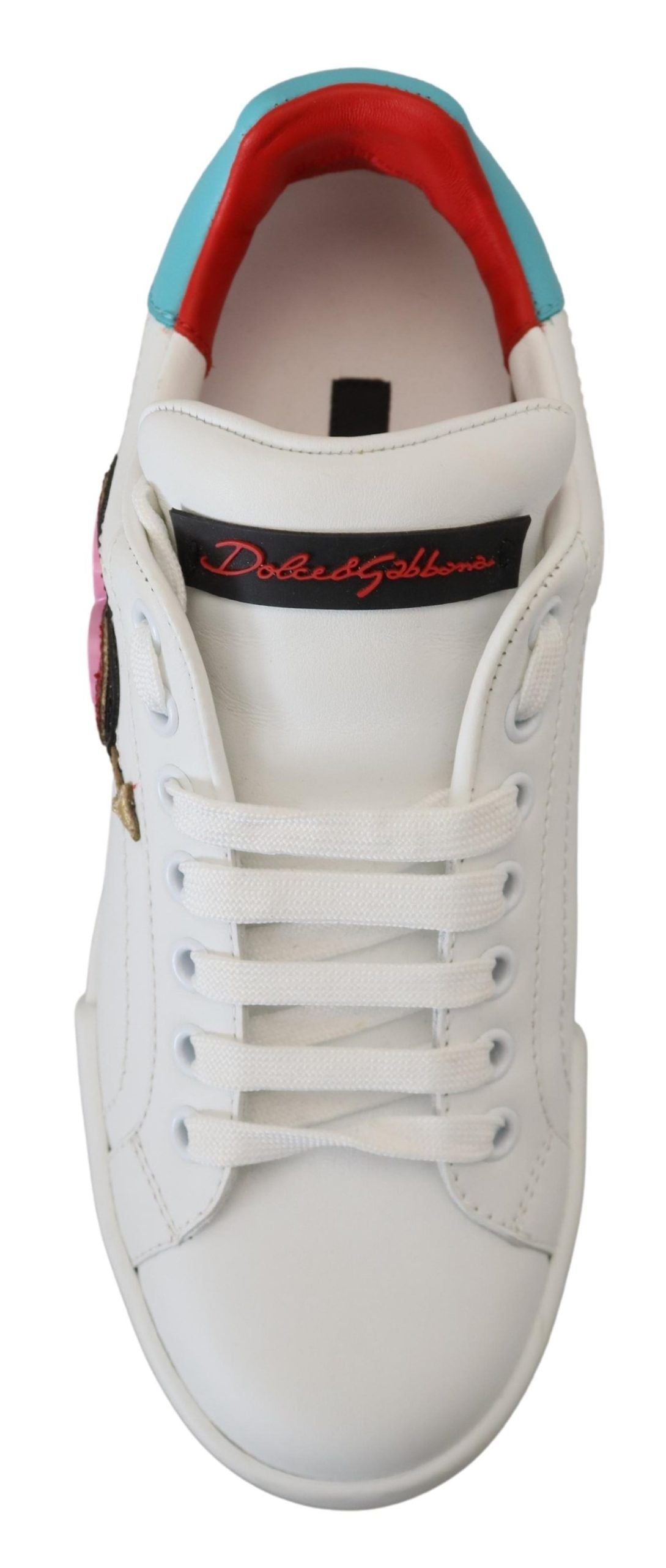 Dolce & Gabbana White Leather Sneaker Portofino Logo Heart Shoes | Regal Royce