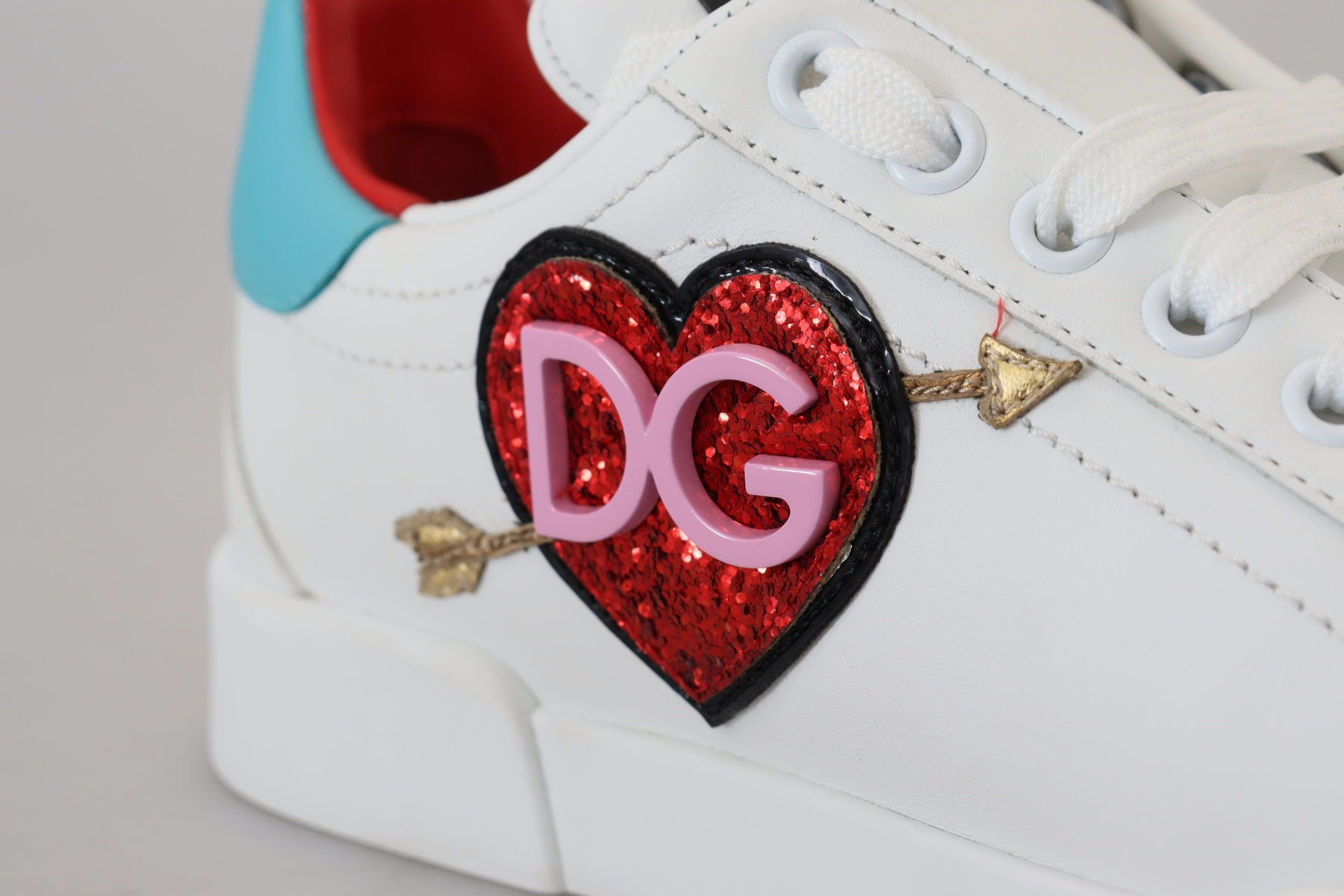 Dolce & Gabbana White Leather Sneaker Portofino Logo Heart Shoes | Regal Royce