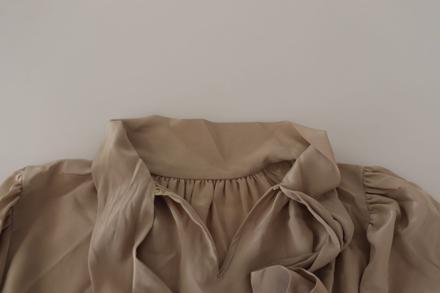 Dolce & Gabbana Brown Waistband Sleeves Ascot Collar Top Blouse | Regal Royce